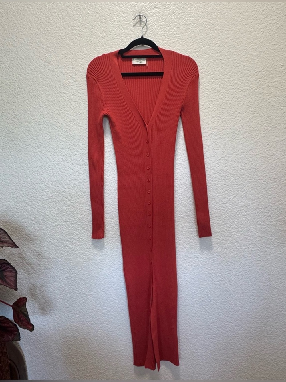 Dress Forum Long Sleeve Button-Front Maxi Dress in Coral Red